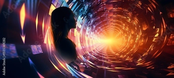 Obraz pop surreal unreal silhouettes spiral towards athena,ai generatif