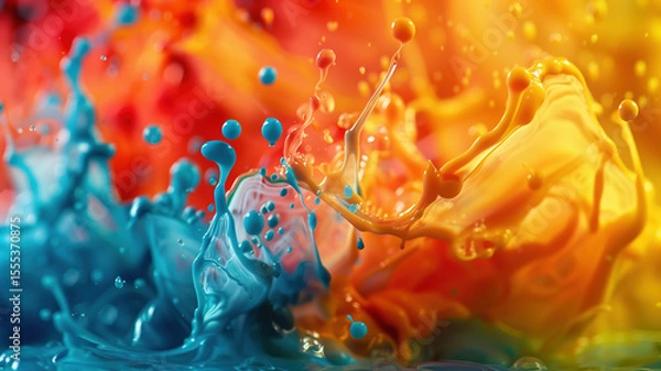 Fototapeta Vibrant Splashes of Paint in Bold Colors Creating Abstract Background with Fluid Dynamics and High Energy in Artistic Representation