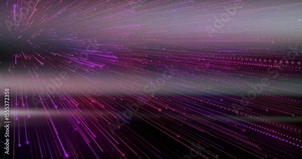 Obraz Radiating light streaks and particle trails converging through cyberspace tunnel, high-speed motion