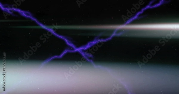 Obraz Pulsing purple lightning bolts crossing cosmic void center, with greenish and white light bands