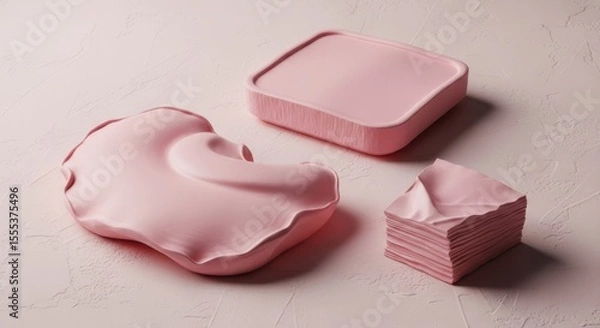 Obraz Arrangement of items in pastel tone featuring a shell, dish and napkins