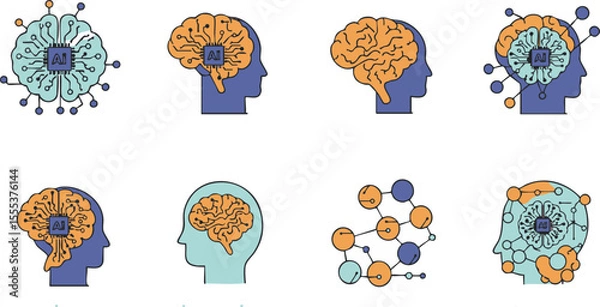 Fototapeta set of vector icons of people brain ai 