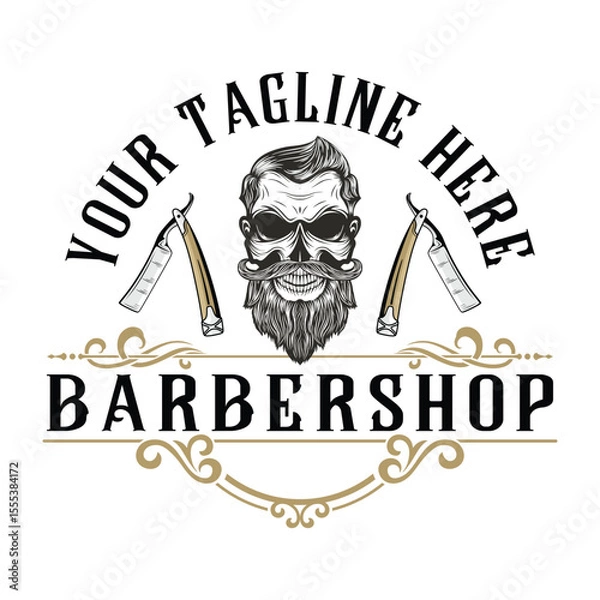 Fototapeta barbershop Vector logo design with decorative ornament frame vintage style	
