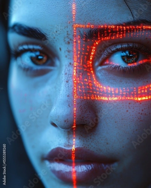 Fototapeta Ai scanning faces racial bias heatmap overlay Facial Recognition and Privacy editorial surveillance photography privacy contrast digital art