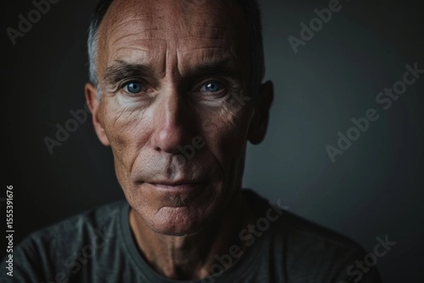 Fototapeta Portrait of a senior man looking at the camera on a dark background