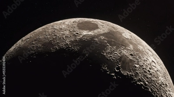 Fototapeta Detailed Lunar Surface Craters, Shadows, and Texture of the Moon Against Starry Space