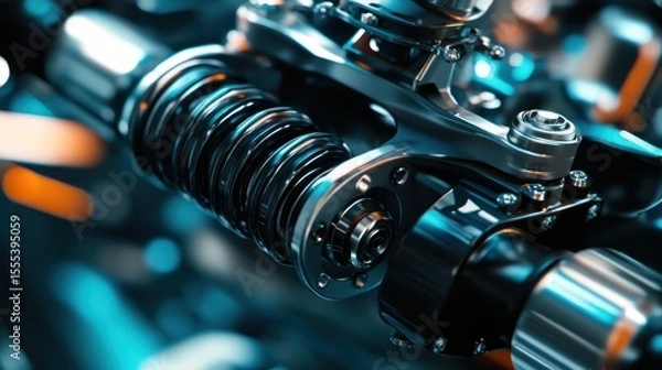 Fototapeta Close-up view of complex mechanical apparatus with spring and bolts