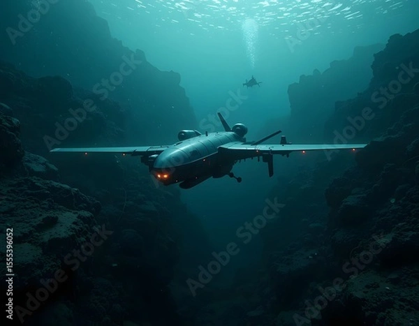 Fototapeta Underwater Drone Exploration Deep Sea Mission Concept Art