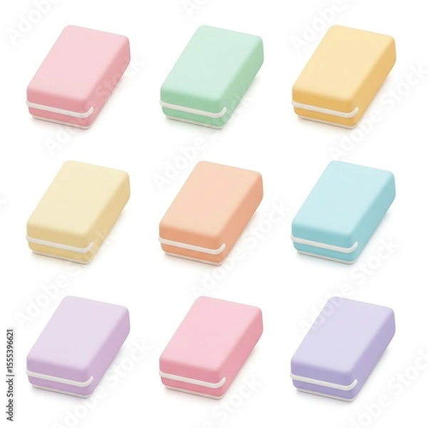 Fototapeta A collection of colorful soap bars with pastel shades