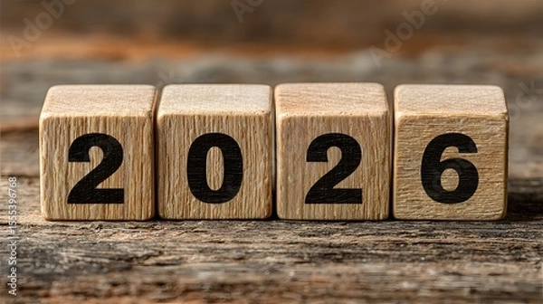 Fototapeta 2026 Year: Wooden Blocks Displaying New Year Date