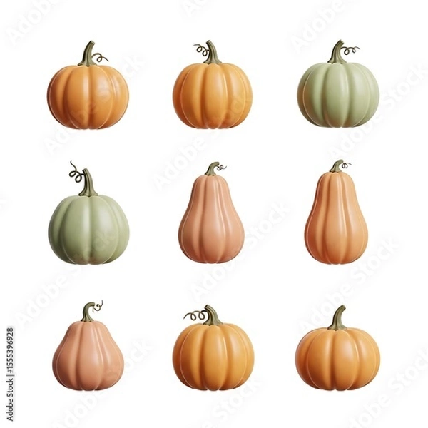 Fototapeta Collection of various pumpkins showcasing different shapes and colors, capturing the essence of autumn season