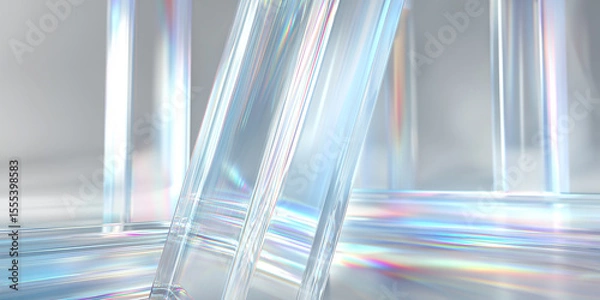 Fototapeta Abstract crystal prisms refracting light beams in modern architectural design