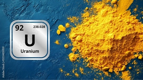 Fototapeta Flatlay of uranium concentrated on blue background