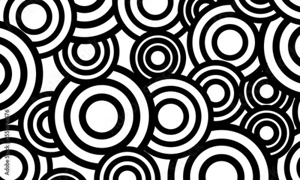 Fototapeta Circle pattern abstract background. Black and white round monochrome minimal background.