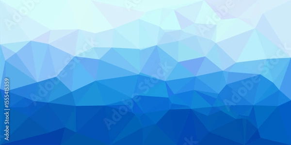 Fototapeta Abstract low-poly background with geometric triangular shapes in gradient shades of blue, resembling an icy or oceanic landscape.

