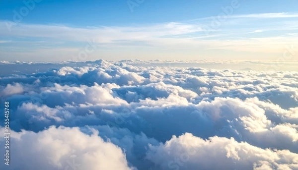Obraz Breathtaking airplane view of sky with dramatic clouds and sun