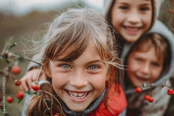 Obraz Portrait of a cute little girls on a background of autumn nature