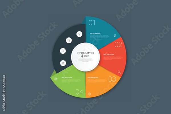Fototapeta Pie Chart Glassmorphism Infographic Template With 4 Options, Steps, Parts, Segments. Vector Illustration For Business Financial Report