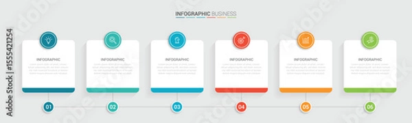 Fototapeta Business vector infographic design template with icons and 6 options or steps. Can be used for process diagram, presentations, workflow layout, flow chart, info graph