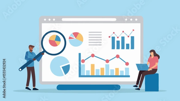 Fototapeta Team analyzing financial data and charts on a large computer screen