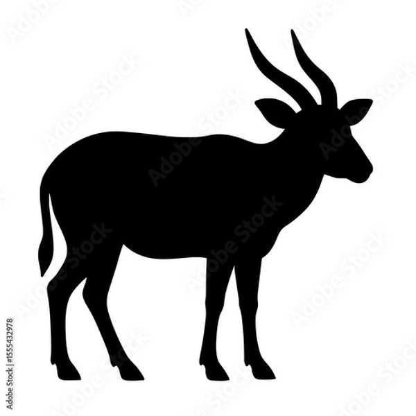 Fototapeta Black Silhouette of a Bongo Antelope with Curved Horns on White Background