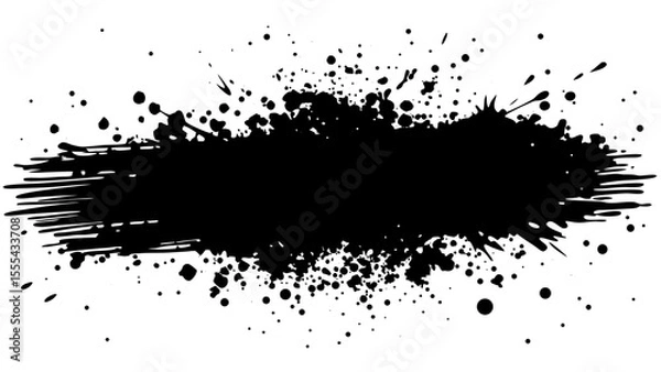 Fototapeta Vector  black ink splatter with various sized droplets and streaks on a white background creating an abstract design