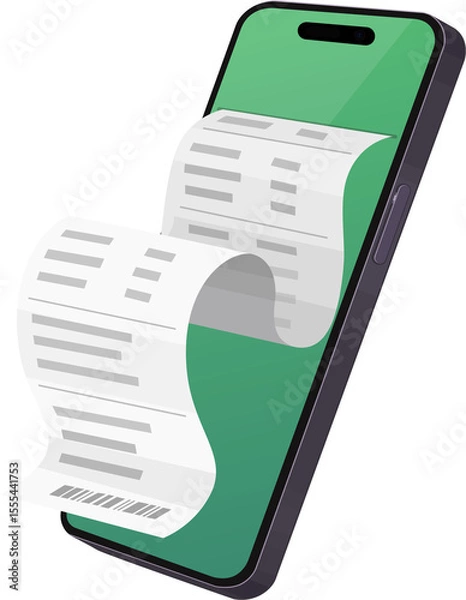 Obraz 스마트폰과 영수증이 표시된 디지털 영수증을 표현한 일러스트