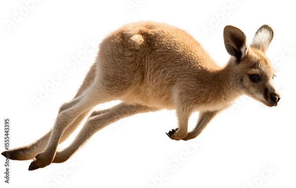 Fototapeta A cute baby kangaroo jumping, isolated on a transparent background