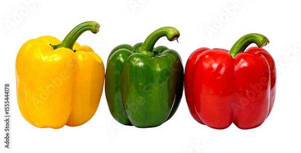 Obraz Yellow, Green, and Red Bell Peppers Isolated on Transparent Background