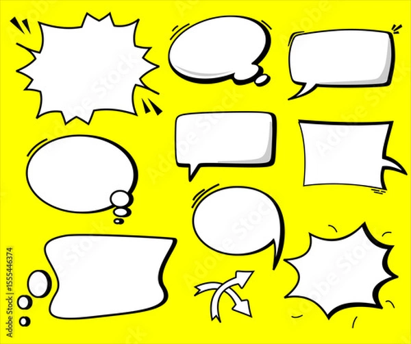 Fototapeta Set of Blank Cartoon Speech Bubbles on Yellow Background for Creativity