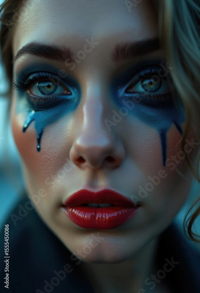 Fototapeta Person with artistic makeup and serious expression