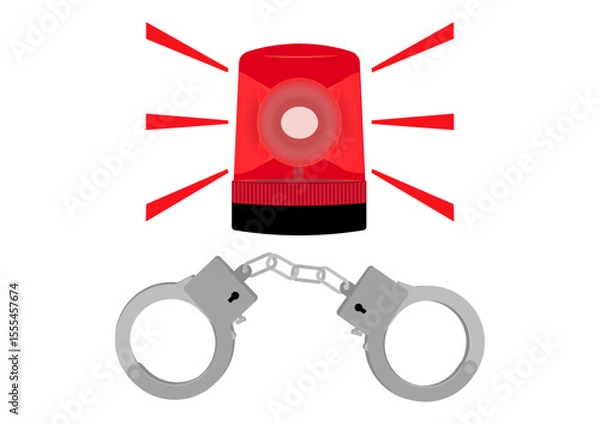 Fototapeta 光るパトライト（回転警告灯）と手錠