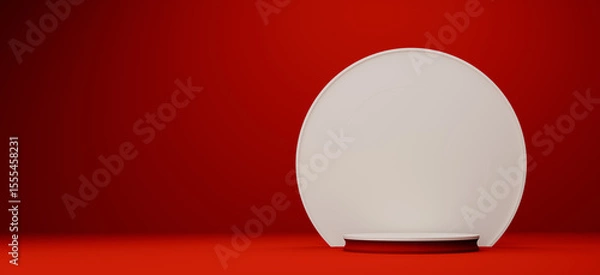 Fototapeta Modern White Platform Shines In Dramatic Lighting for goods