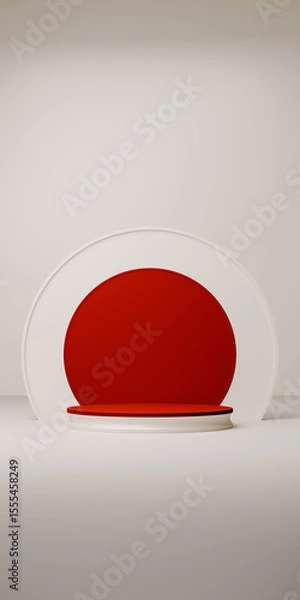 Fototapeta Red Circle Platform Showcases Minimalist Design. Vertical view