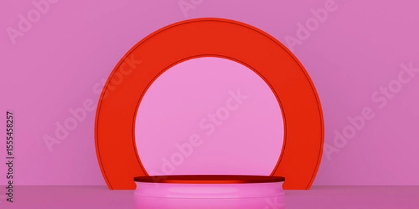 Fototapeta Vibrant Pink Backdrop Showcases Geometric Podium