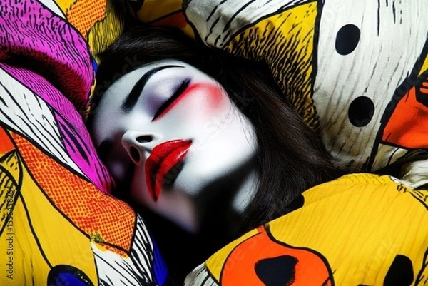 Fototapeta Nightmare scene. Insomnia terror. Seeing loved ones hurt - nightmares, bad dreams: abstract image of physical state. Metaphorical seeing loved ones hurt perceptions of fear and despair.