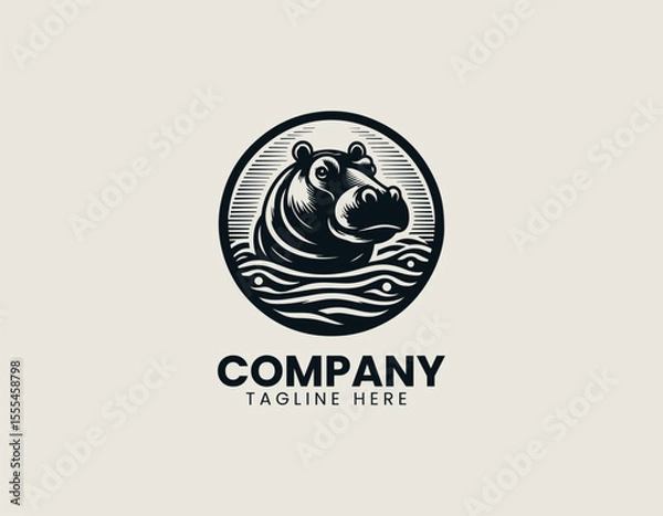 Obraz Peaceful Hippopotamus In Water Serene Nature African Wildlife Vector Logo Design