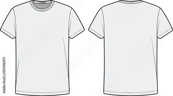 Fototapeta CAD drawing flat vector illustration of button up shirt and shorts set, front view, fashion technical sketch, casual summer outfit