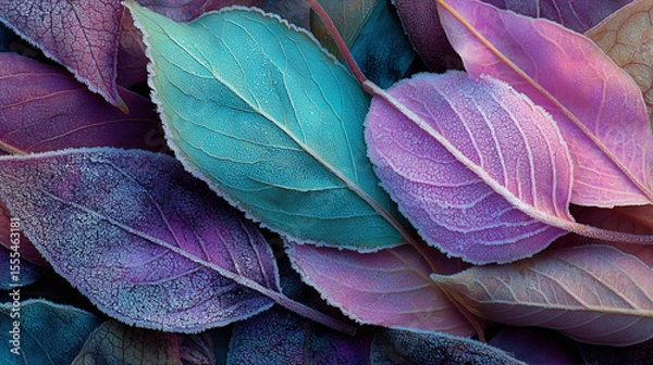 Obraz Frost on Autumn Leaves, Pastel Colors, Closeup, Background Texture Wallpaper