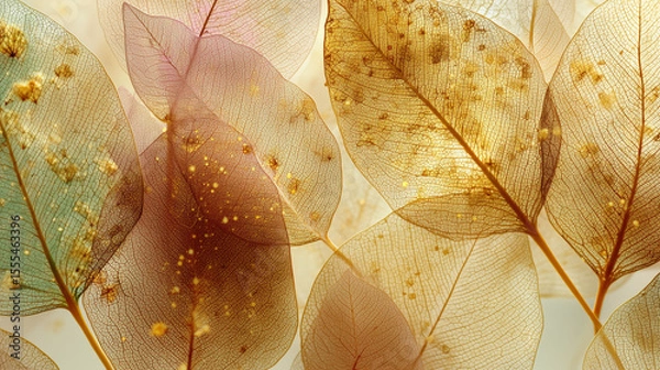 Obraz Translucent Autumn Leaves with Visible Veins and Pollen, Background Texture Wallpaper