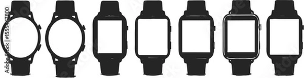 Fototapeta A collection of smartwatches with various shapes and blank screens.