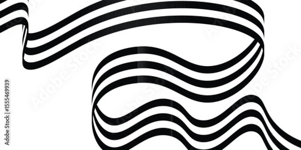 Fototapeta Black on white abstract perspective line stripes with 3d dimensional effect isolated on white.