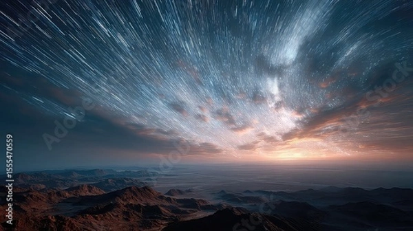 Fototapeta Night sky timelapse with streaking stars deep horizon and vast open sky ideal for astronomy visuals and dreamy outdoor themes