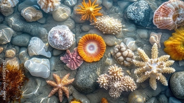 Fototapeta Ocean tide pools macro with colorful marine life water clarity and coastal tones ideal for science or beach content