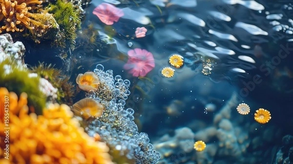 Fototapeta Ocean tide pools macro with colorful marine life water clarity and coastal tones ideal for science or beach content