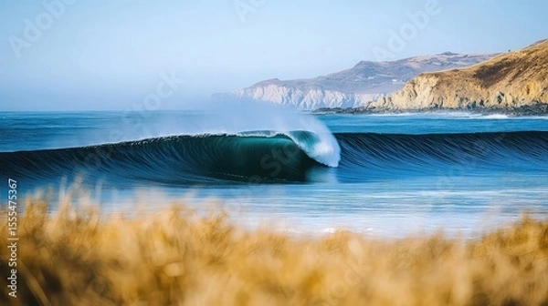 Fototapeta Ocean wave curling overhead with blue layers crest detail and energy focus perfect for beach life and surf visuals