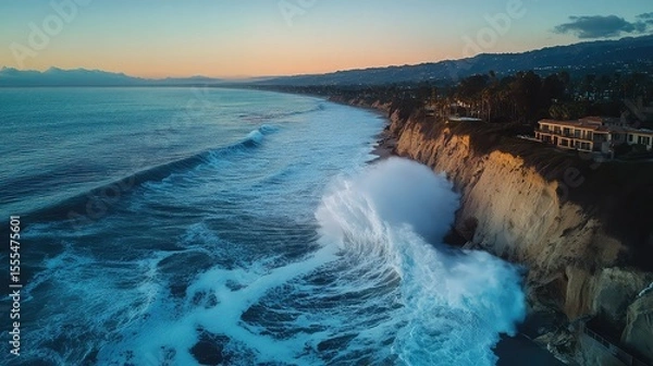 Fototapeta Ocean Waves Crashing Against the Shoreline Beautifully Representing Oceanic Power Coastal Views and Beachfront Scenes for Environmental Marketing Coastal Tourism and Outdoor Campaigns