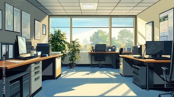 Fototapeta Office Background Featuring Professional Work Environment Representing Corporate Settings Productive Spaces and Workspace Design for Business Campaigns Offices and Work Environments