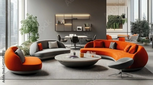 Fototapeta Office Environment with Modern and Sleek Designs Representing Contemporary Workspace Interior Design and Office Layouts for Productivity Corporate Offices and Work Environment Innovation