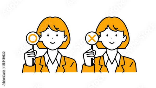 Fototapeta ぱっつんの会社員_丸ばつ